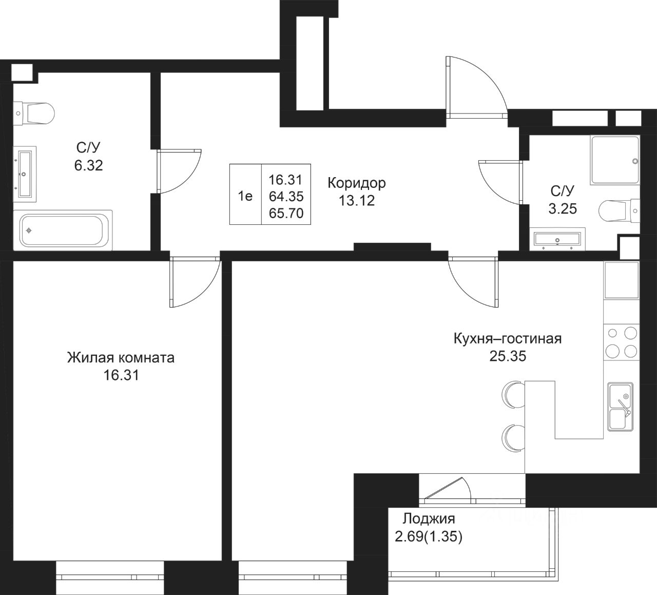 Купить однокомнатную квартиру 65,7м² Казань, Татарстан респ., Дом на Исхаки  жилой комплекс, м. Кремлёвская - база ЦИАН, объявление 303947946