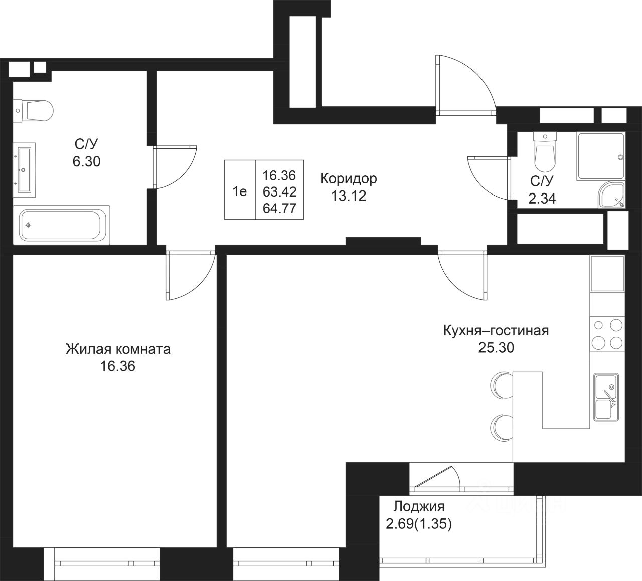 Купить однокомнатную квартиру 64,8м² Казань, Татарстан респ., Дом на Исхаки  жилой комплекс, м. Кремлёвская - база ЦИАН, объявление 303947949