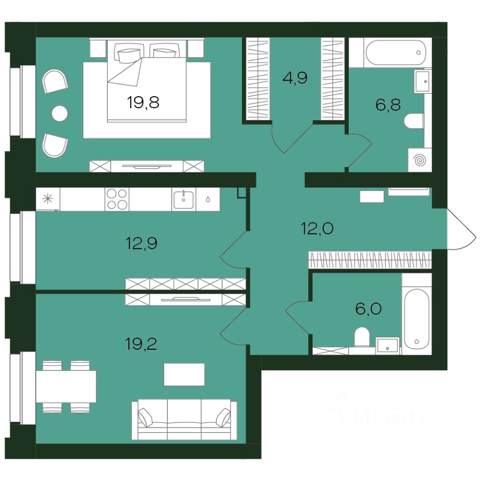 Продажа двухкомнатной квартиры 81,6м² просп. Чебоксарский, 45к2, Чебоксары,  Чувашская респ. - база ЦИАН, объявление 303081508