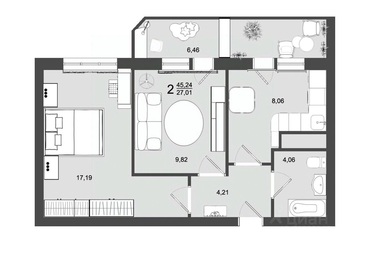 Продажа двухкомнатной квартиры 45,2м² Клин, Московская область, Клин  городской округ, Майданово микрорайон - база ЦИАН, объявление 303956611