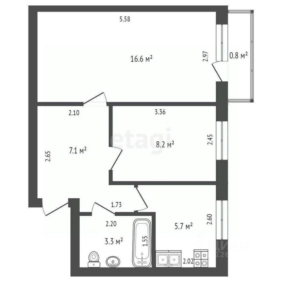 Продажа двухкомнатной квартиры 41,8м² ул. Остафьевская, 1, Щербинка, м.  Бунинская аллея - база ЦИАН, объявление 303927217