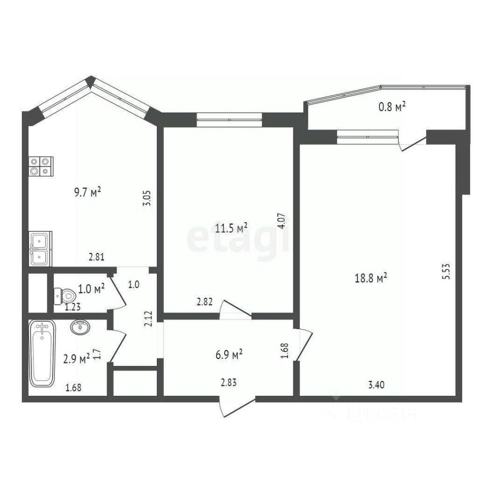 Продажа двухкомнатной квартиры 50,8м² ул. Жилгородок, 2, Балашиха,  Московская область, Балашихинский район, Балашиха городской округ, Ольгино  микрорайон, м. Ольгино - база ЦИАН, объявление 303959581