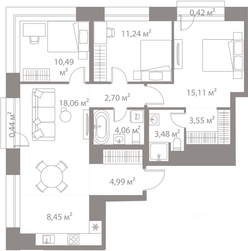 Продажа трехкомнатной квартиры 83м² Москва, Лайф Варшавская жилой комплекс,  м. Варшавская - база ЦИАН, объявление 303979504