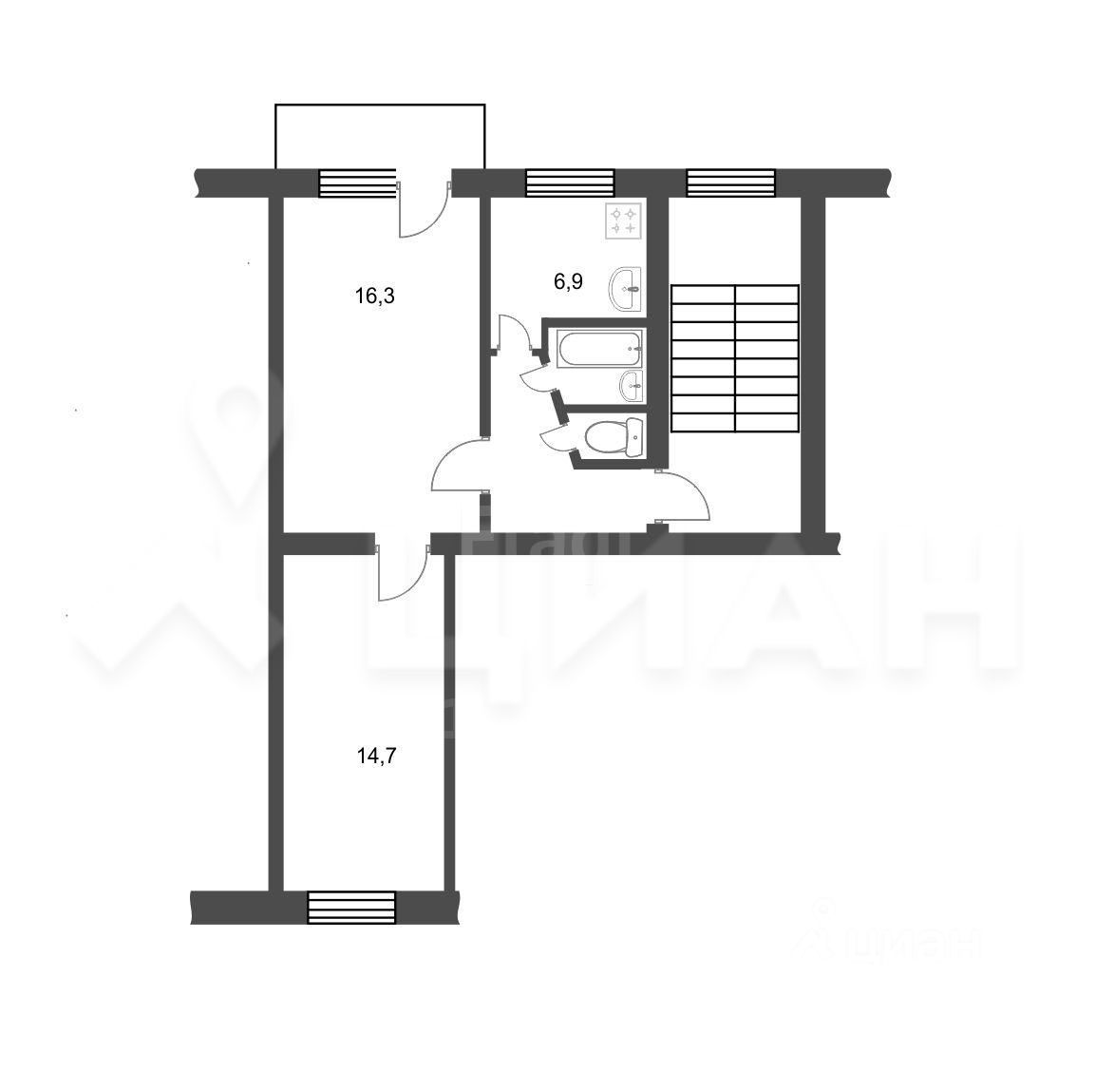 Продаю двухкомнатную квартиру 48,1м² Пролетарская ул., 44, Калуга,  Калужская область - база ЦИАН, объявление 303983003