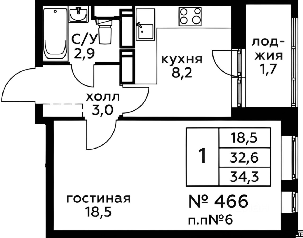 Планировка этой квартиры по данным Циан