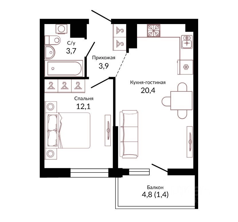 Купить трехкомнатную квартиру 68.2м² ш. Ближний Западный Обход, 2к3, Краснодар, 