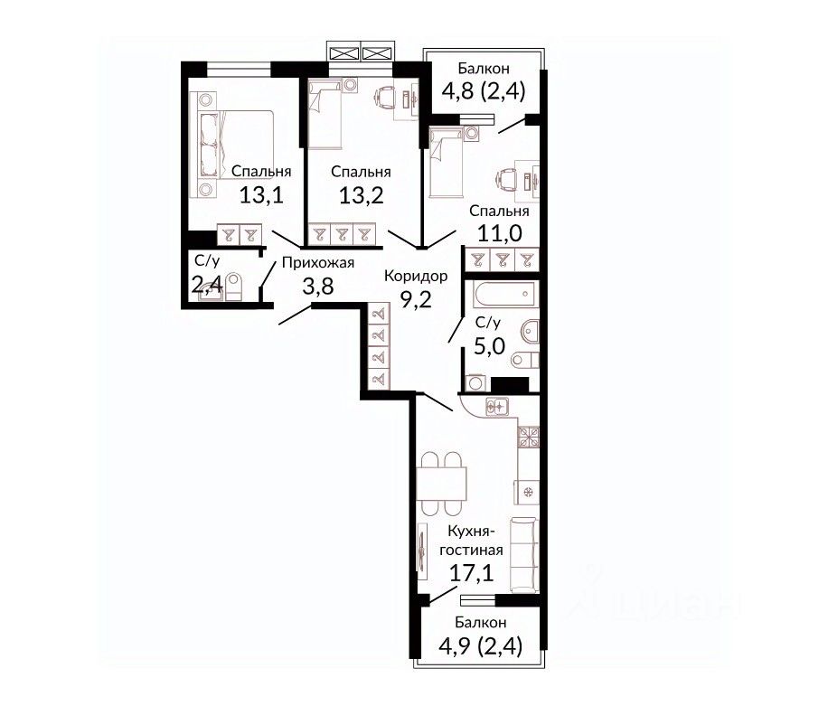 Купить 1-комнатную квартиру 37,5 м² по адресу Краснодар, шоссе Ближний Западный 