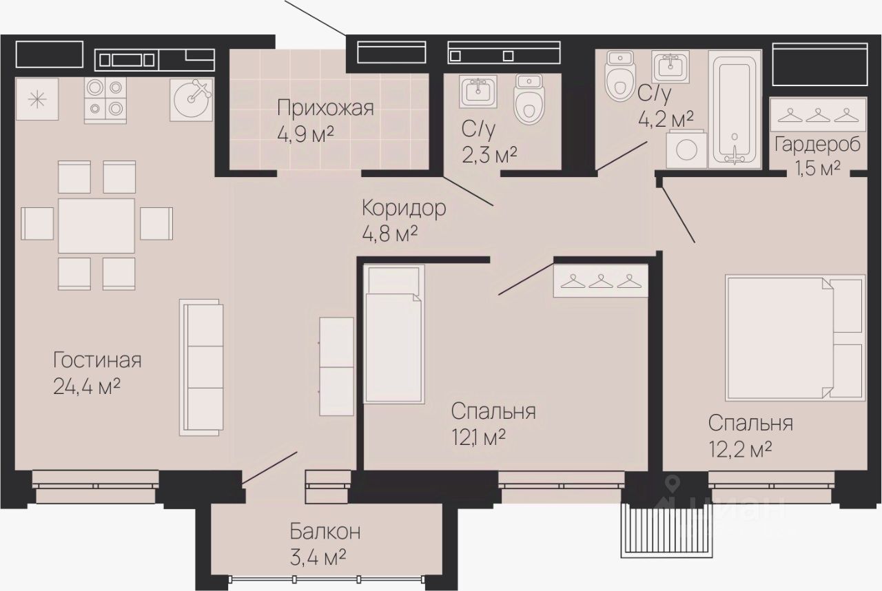 Продаю двухкомнатную квартиру 67,4м² Нижний Новгород, Нижегородская  область, Резиденция жилой комплекс, м. Горьковская - база ЦИАН, объявление  304059359