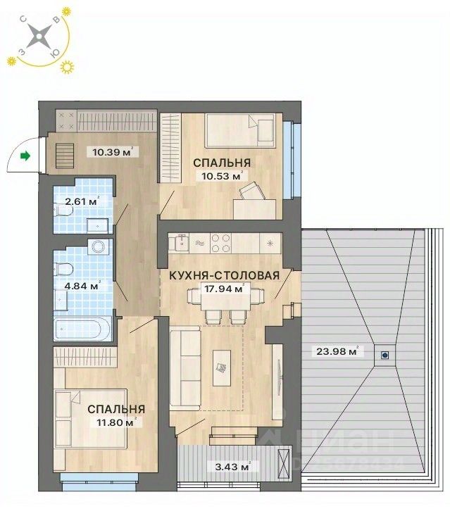 Продается2-комн.квартира,85,52м²