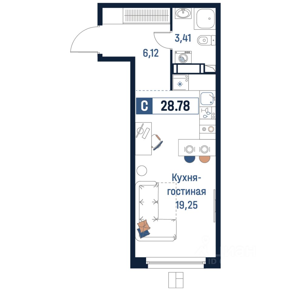 Продаю квартиру-студию 28,8м² Мурино, Ленинградская область, Всеволожский  район, м. Девяткино - база ЦИАН, объявление 304068551