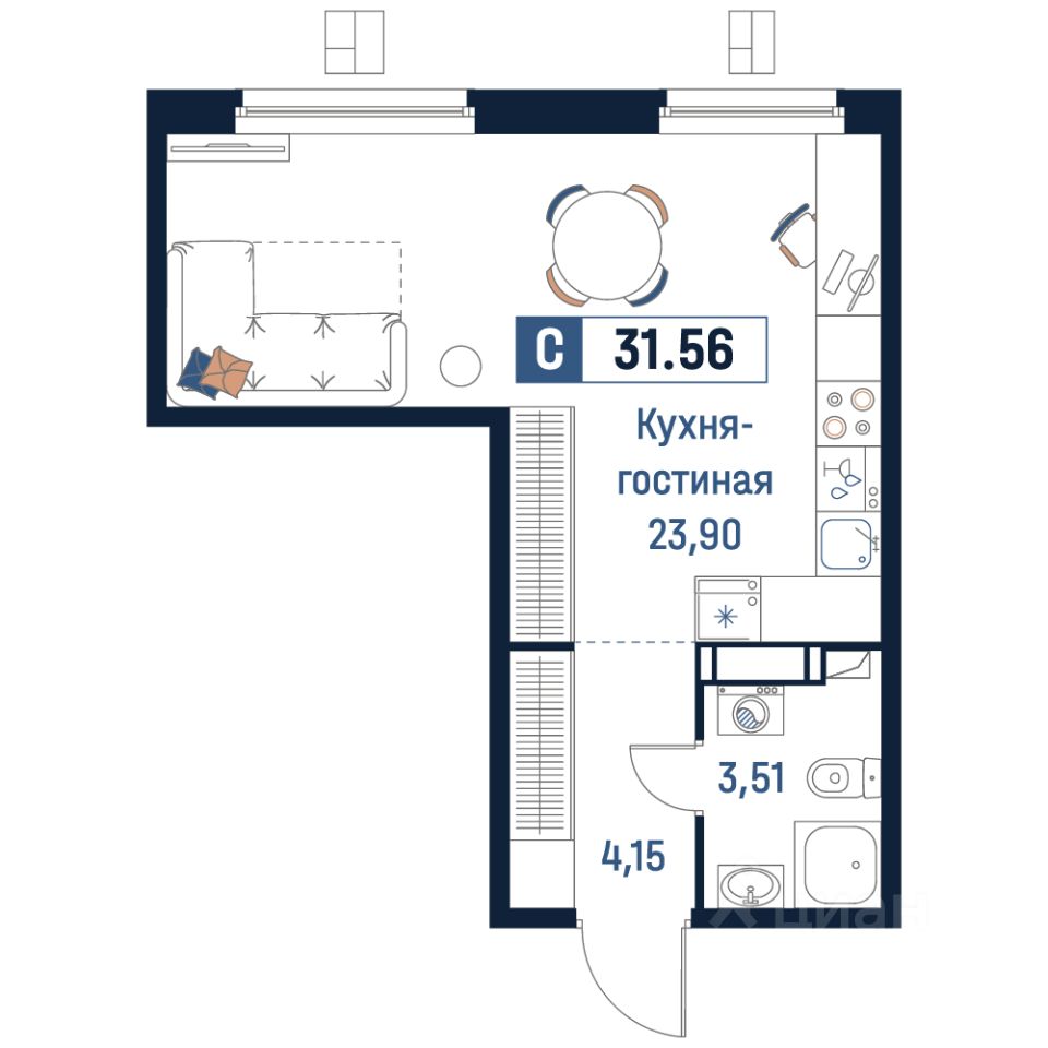 Продаю квартиру-студию 31,6м² Мурино, Ленинградская область, Всеволожский  район, м. Девяткино - база ЦИАН, объявление 304068821