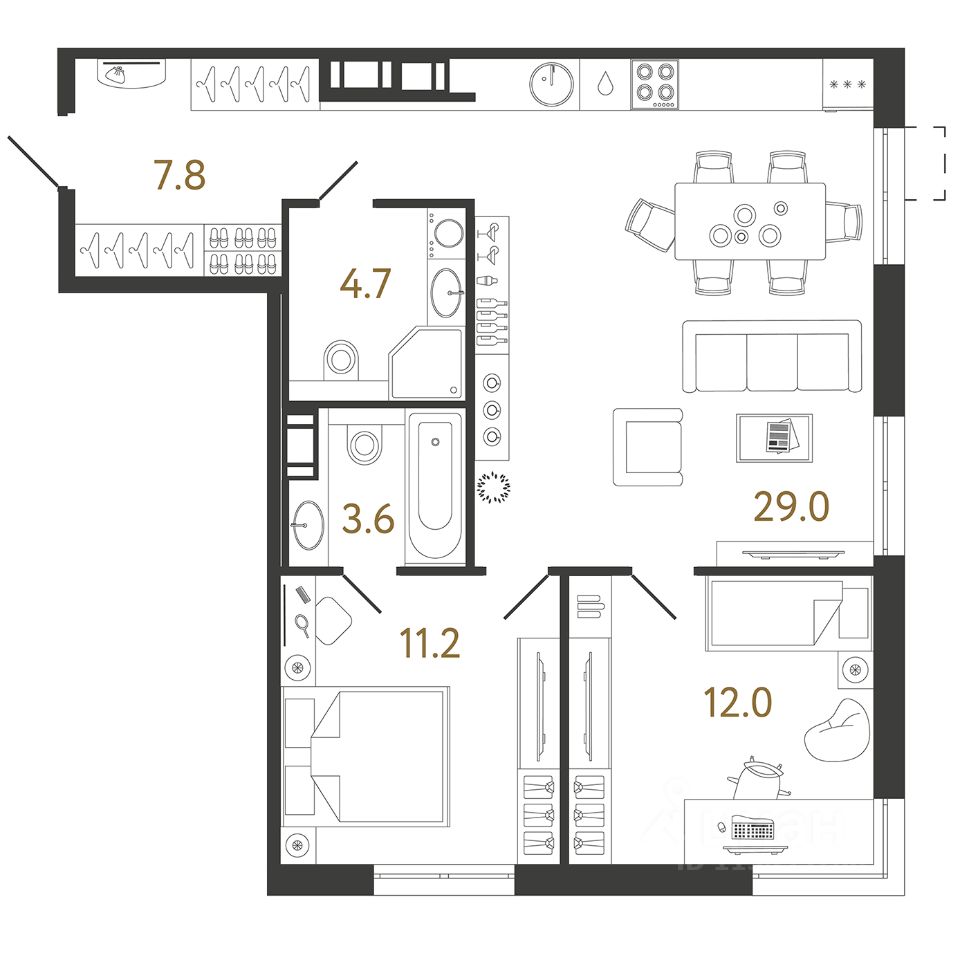 Продажа двухкомнатной квартиры 68,3м² Санкт-Петербург, м. Проспект  Просвещения - база ЦИАН, объявление 304071532