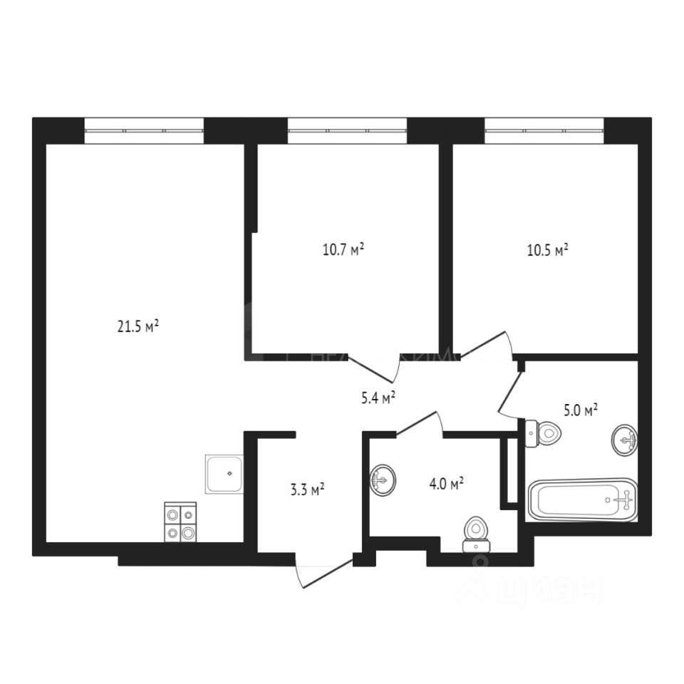 Купить двухкомнатную квартиру 60,5м² Харьковская ул., 72Б, Тюмень, Тюменская  область - база ЦИАН, объявление 304086609