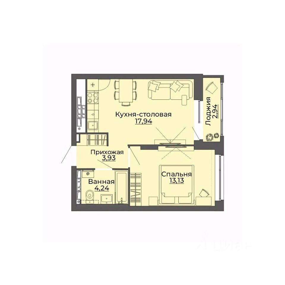 Продаю однокомнатную квартиру 42,2м² пер. Ударников, 33, Екатеринбург,  Свердловская область, м. Площадь 1905 года - база ЦИАН, объявление 304087655