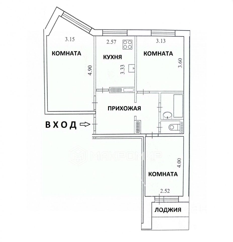 Продажа трехкомнатной квартиры 63м² просп. Дзержинского, 25, Архангельск,  Архангельская область - база ЦИАН, объявление 304136731