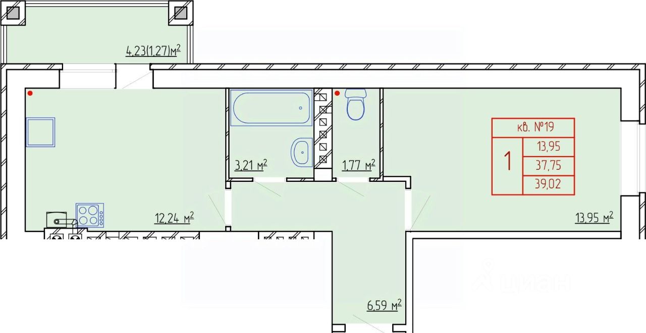 Купить однокомнатную квартиру 37,8м² ул. 1-я Балинская, Иваново, Ивановская  область - база ЦИАН, объявление 304137639