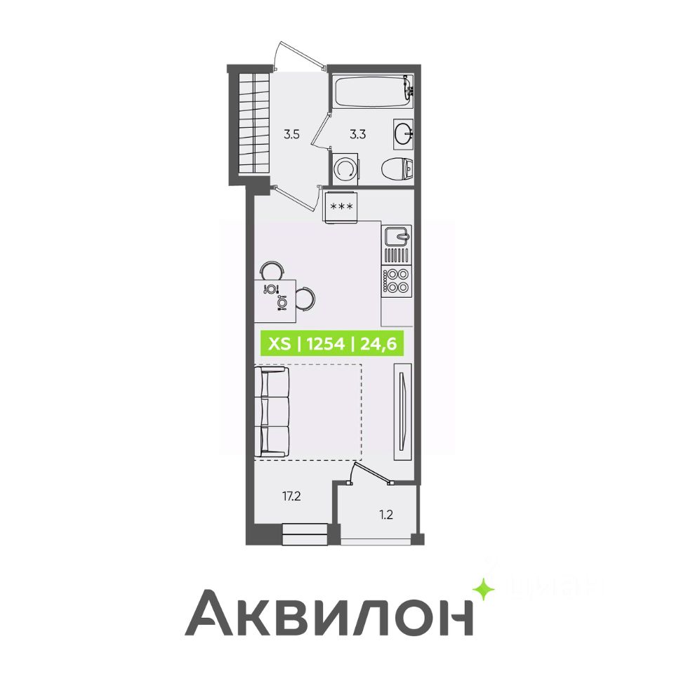 Продаю квартиру-студию 24,6м² Планерная ул., 87к1, Санкт-Петербург, м.  Комендантский проспект - база ЦИАН, объявление 304137887