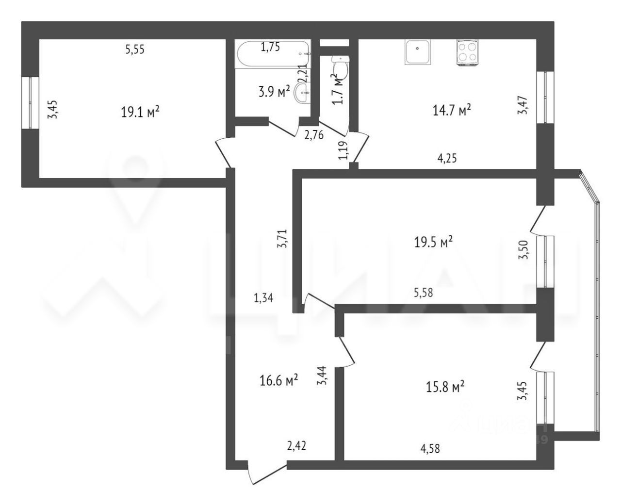 Сдам трехкомнатную квартиру 98м² ул. Коллонтай, 23к3, Санкт-Петербург, м.  Проспект Большевиков - база ЦИАН, объявление 304145588