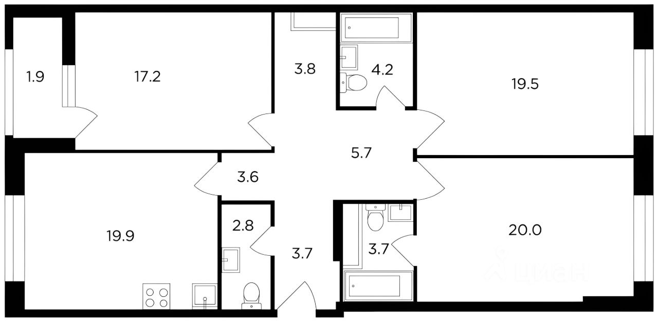 Планировка этой квартиры по данным Циан