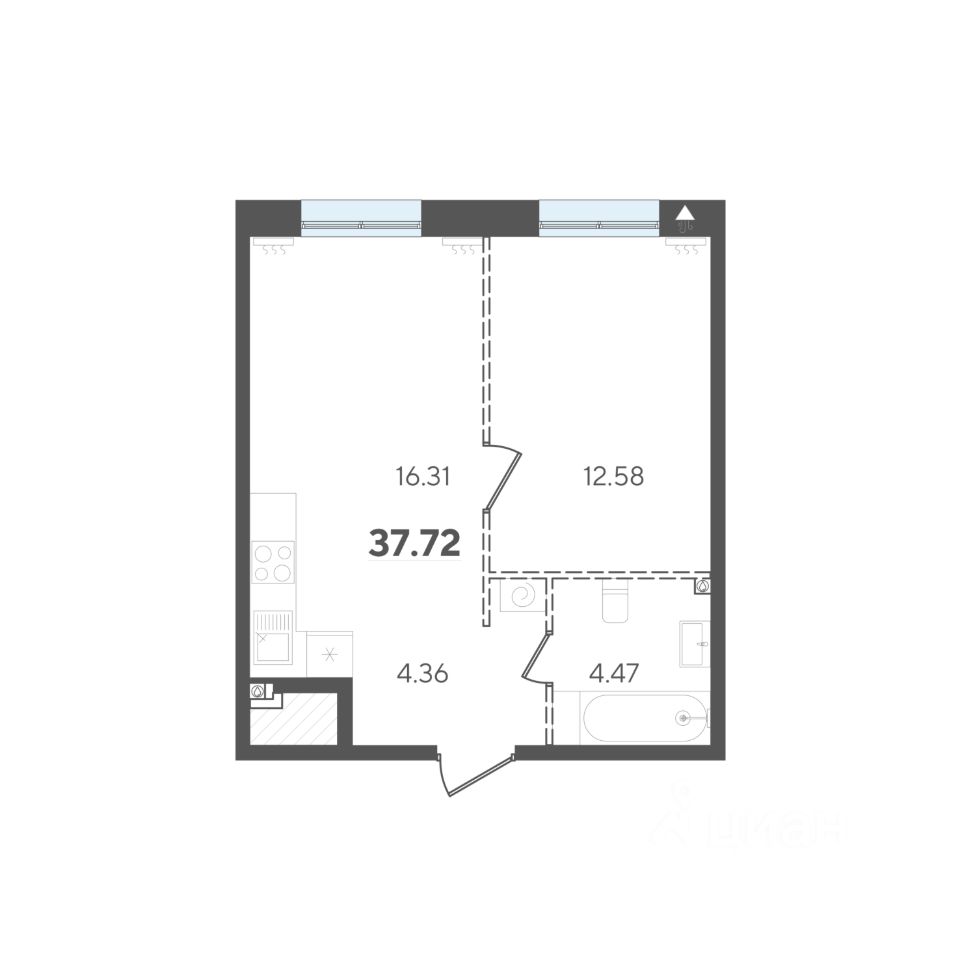 Купить однокомнатную квартиру 37,7м² ул. Старообрядческая, Казань,  Татарстан респ., м. Площадь Тукая - база ЦИАН, объявление 304160640