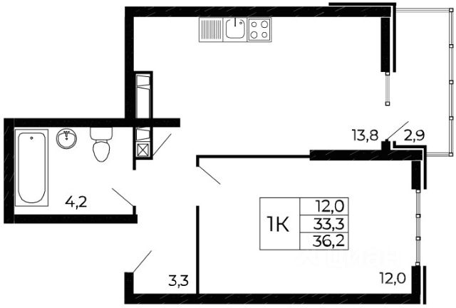 1-комн., 34,2 м², 4/19 этаж