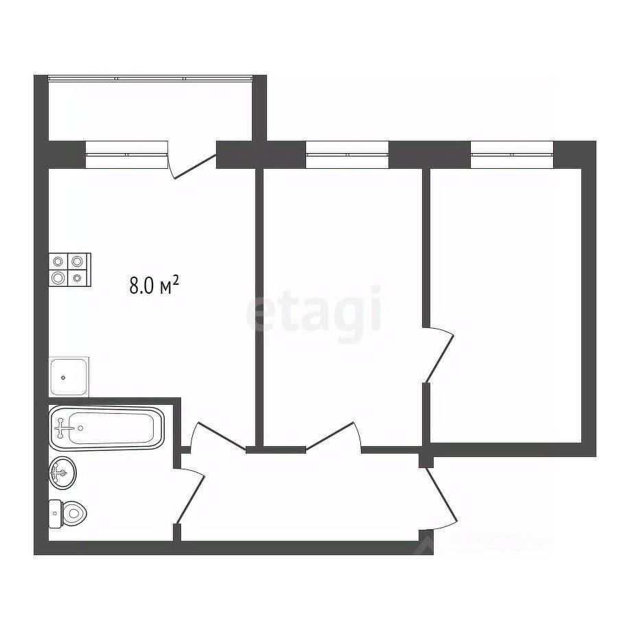 Купить двухкомнатную квартиру 41,3м² ул. Сакко, 13Г, Тюменская область,  Нижняя Тавда село - база ЦИАН, объявление 304187547