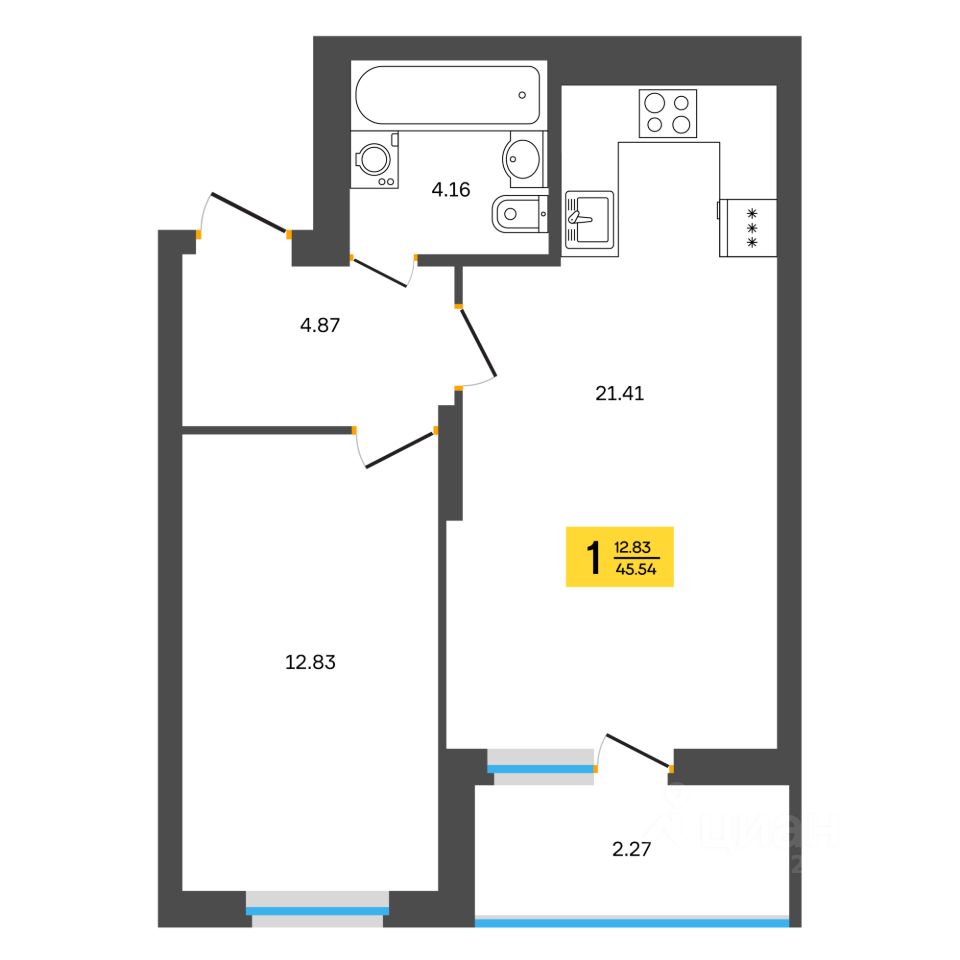 Купить однокомнатную квартиру 45,5м² ул. Новоселов, 8, Уфа, Башкортостан  респ., Инорс микрорайон - база ЦИАН, объявление 304190655