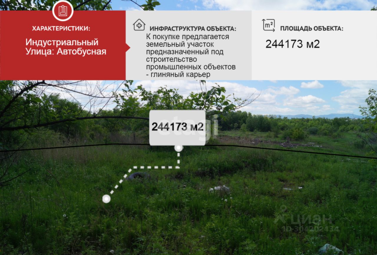 Продажа участка 244173сот. Автобусная ул., Хабаровск, Хабаровский край -  база ЦИАН, объявление 304202434