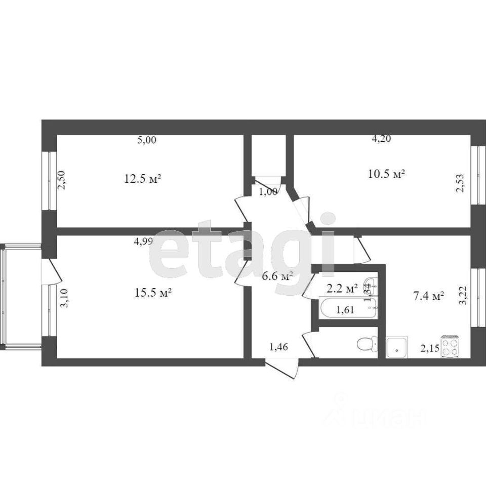 Продажа трехкомнатной квартиры 58,1м² 57, Нефтеюганск, Ханты-Мансийский АО, 16а  микрорайон - база ЦИАН, объявление 304203250