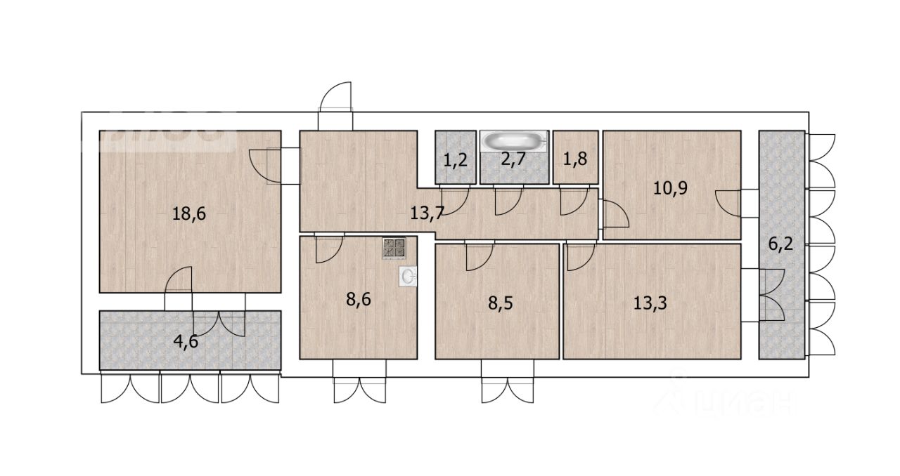 Продажа четырехкомнатной квартиры 79,3м² ул. Менделеева, 7/1, Уфа,  Башкортостан респ. - база ЦИАН, объявление 304174699