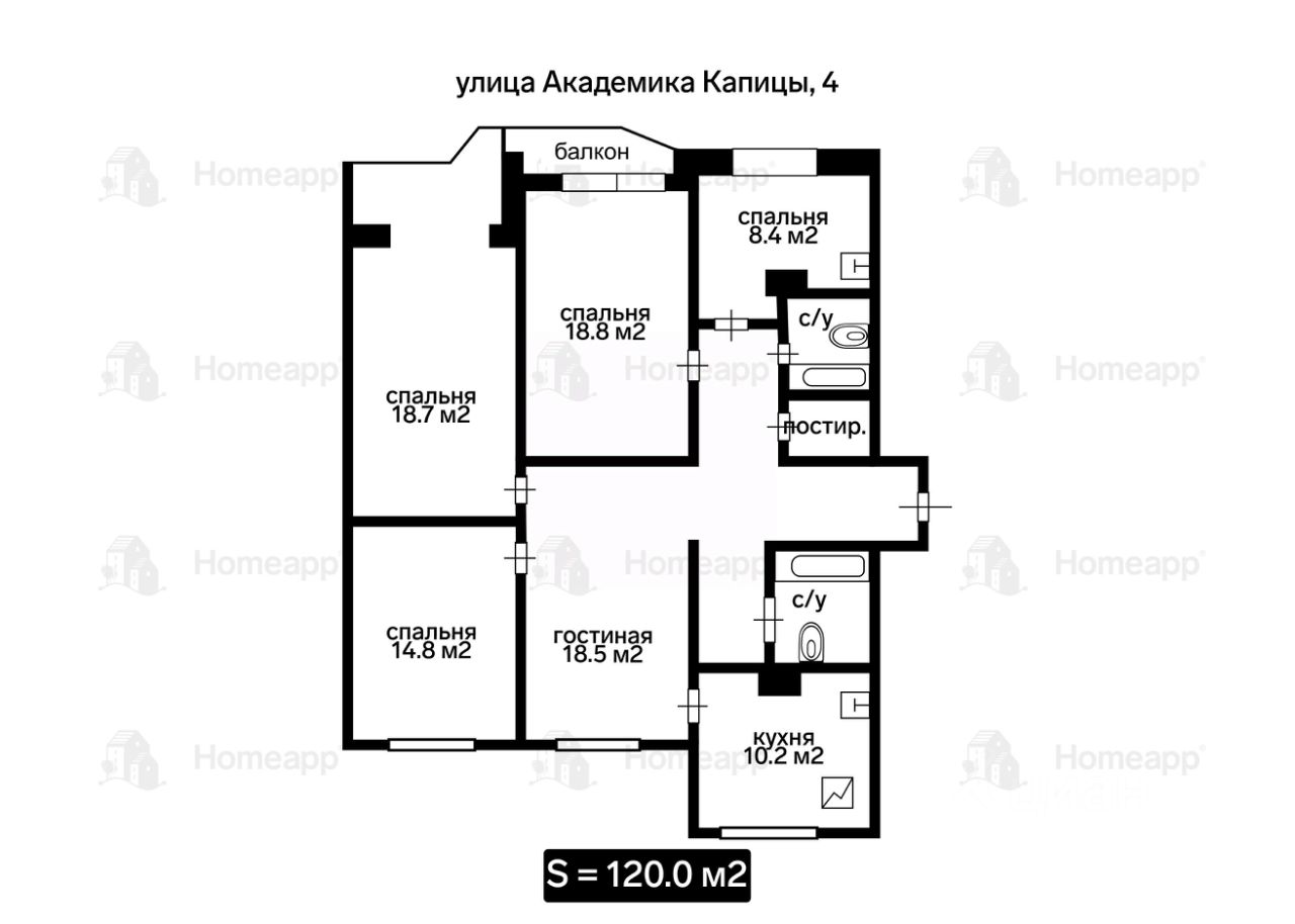 Купить 5-комнатную квартиру рядом с метро Коньково, продажа пятикомнатных  квартир во вторичке и первичке на Циан. Найдено 2 объявления