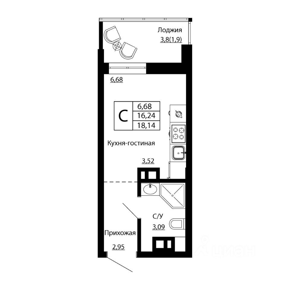 Продаю однокомнатную квартиру 17,6м² ул. Текучева, 370/2, Ростов-на-Дону,  Ростовская область - база ЦИАН, объявление 304230800