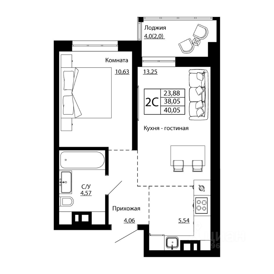 Купить двухкомнатную квартиру 39,6м² ул. Текучева, 370/2, Ростов-на-Дону,  Ростовская область - база ЦИАН, объявление 304231371