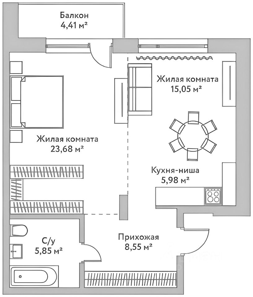 Планировка этой квартиры по данным Циан