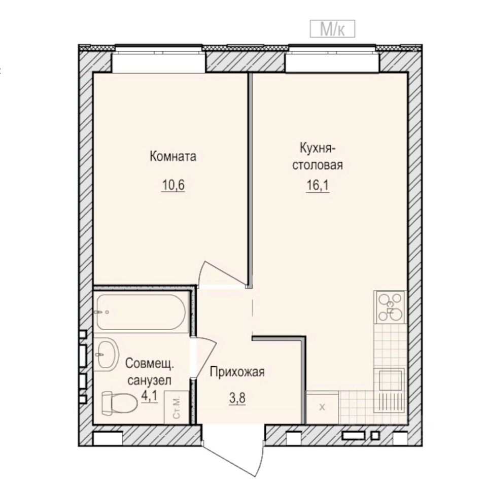 1-комн.кв., 34,6 м², 1/6 этаж
