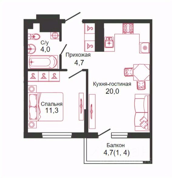 Продается2-комн.квартира,41,71м²