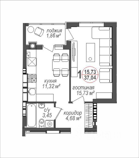 Продается1-комн.квартира,37,04м²