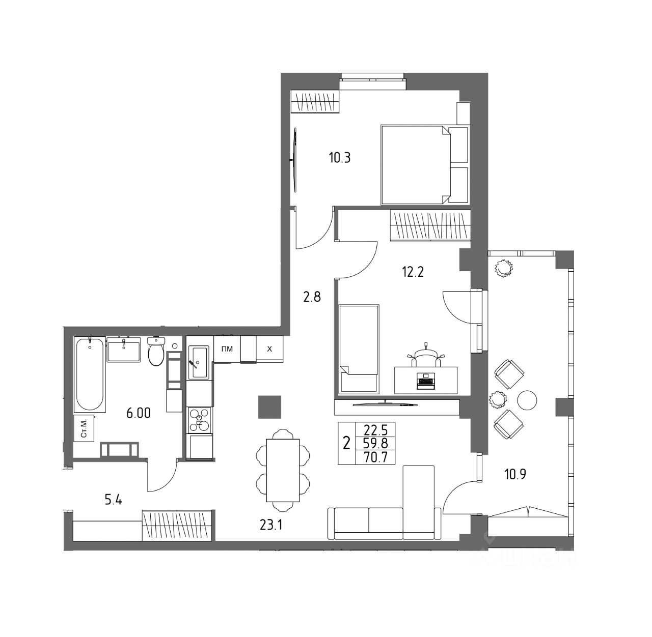 ПродаетсяКвартирасвободнойпланировки,70,7м²