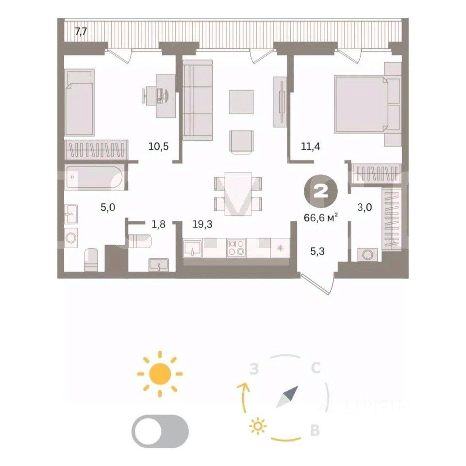 Продается2-комн.квартира,66,6м²