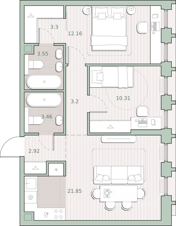 Продается2-комн.квартира,60,75м²