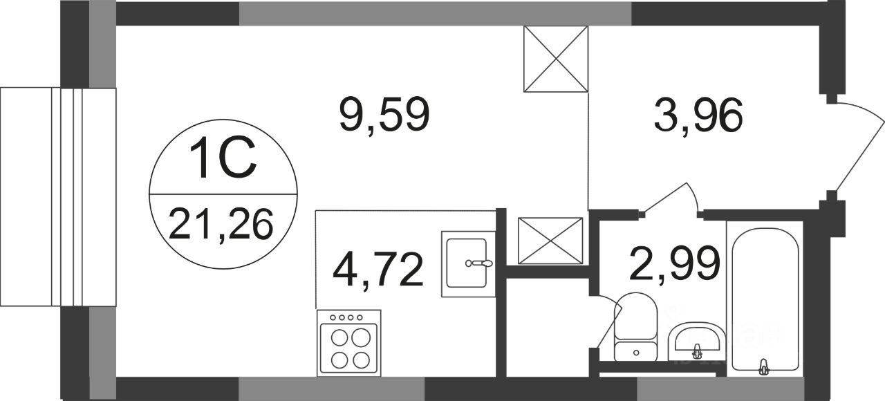 Продаетсястудия,21,26м²