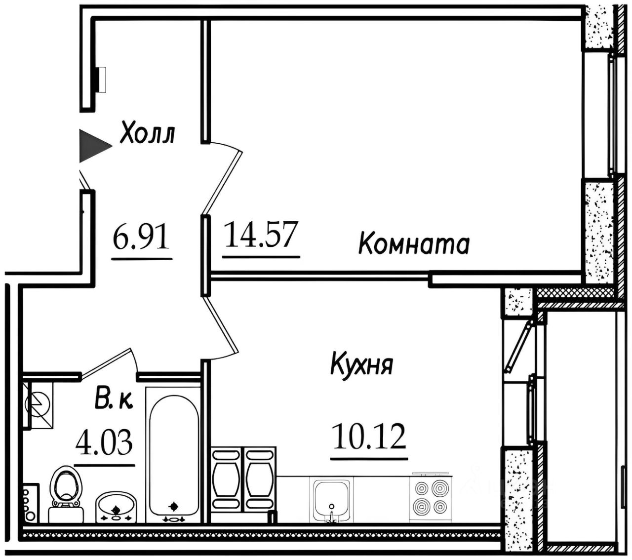 Планировка этой квартиры по данным Циан