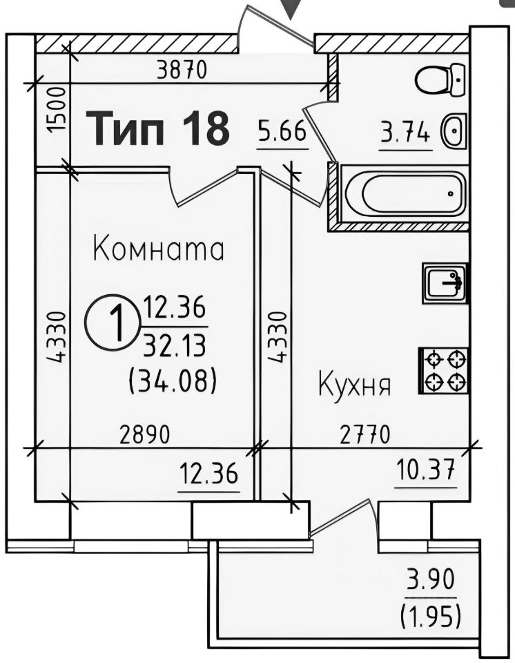 Планировка этой квартиры по данным Циан