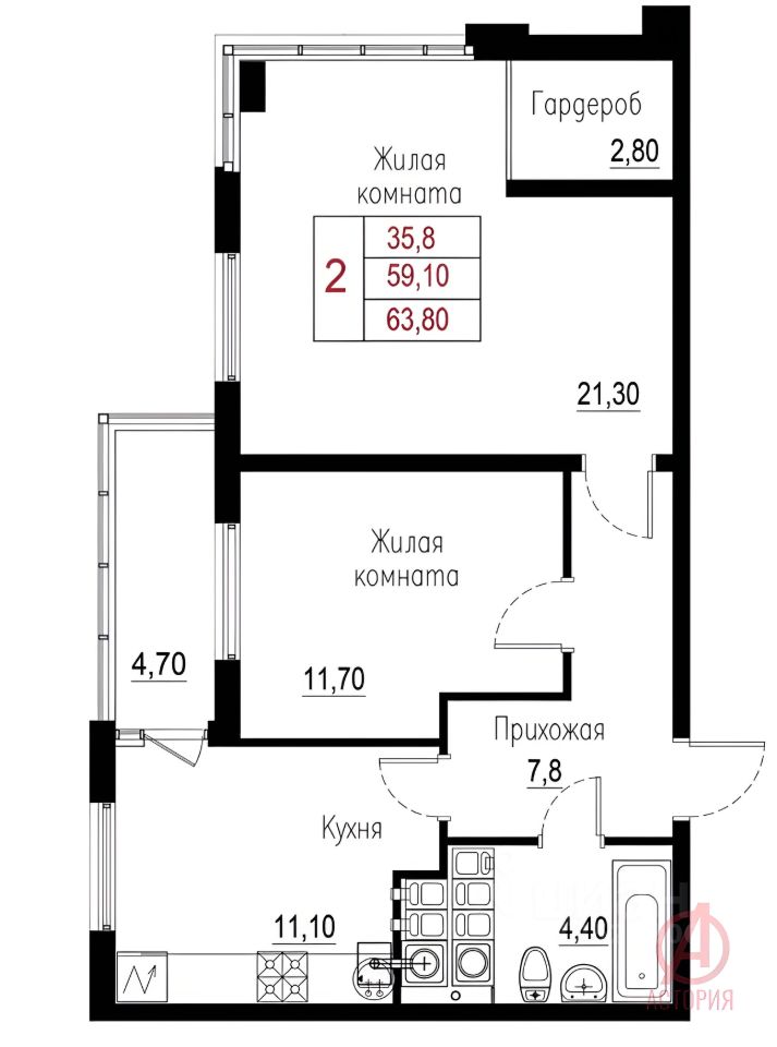 Планировка этой квартиры по данным Циан