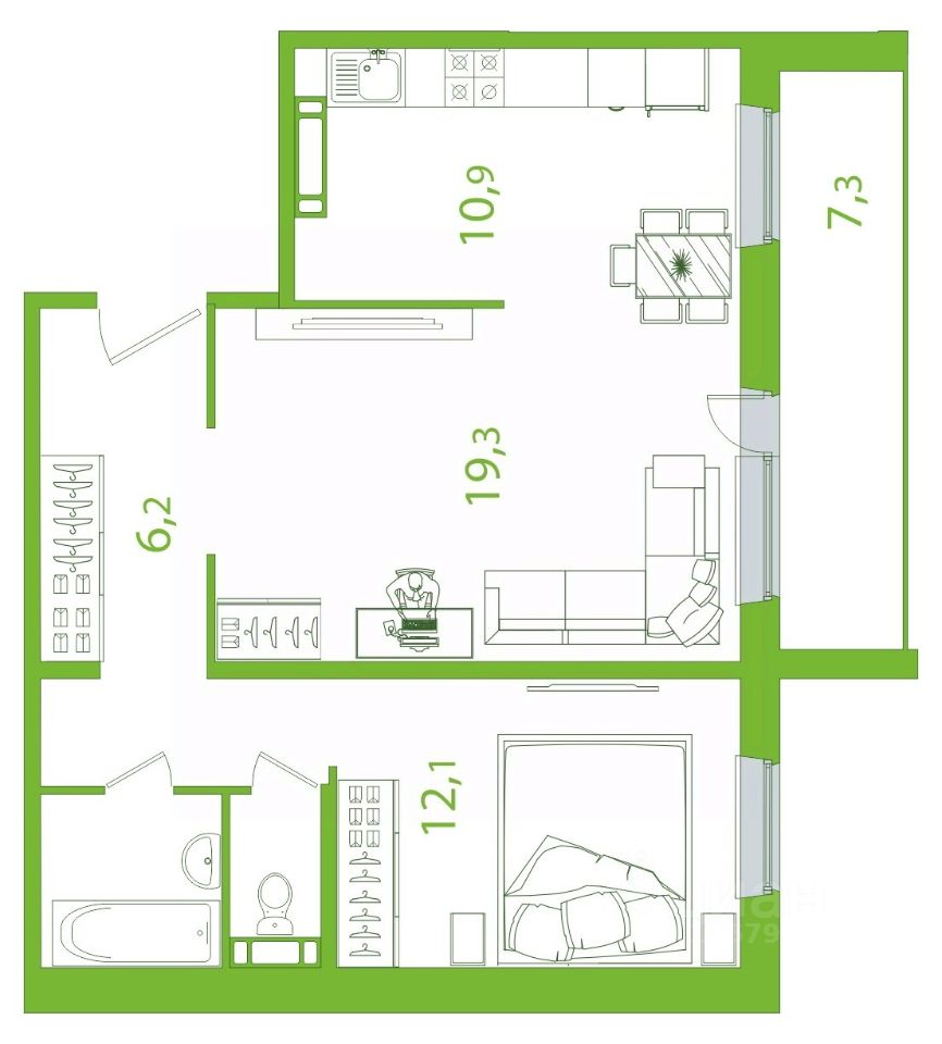 Продается2-комн.квартира,56,58м²