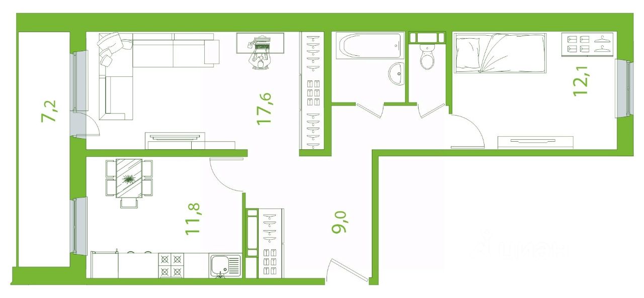 Продается2-комн.квартира,58,65м²