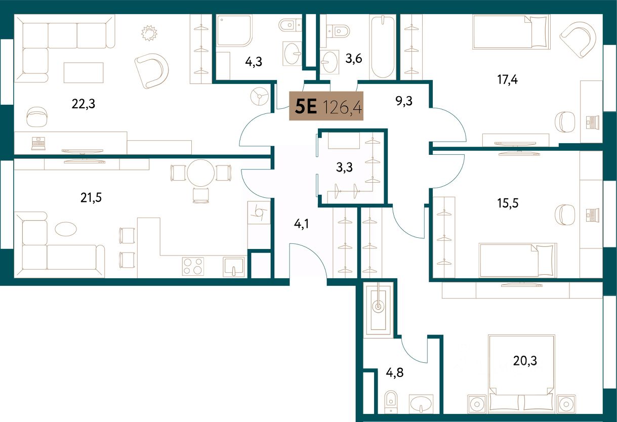 Продается5-комн.квартира,126,5м²