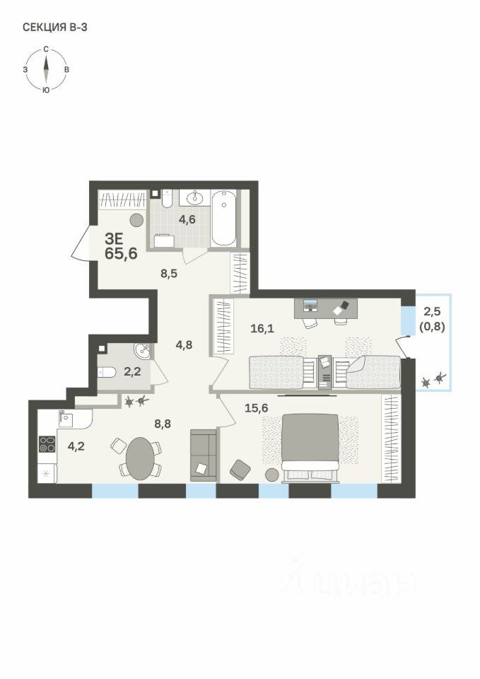 Продается3-комн.квартира,65,6м²