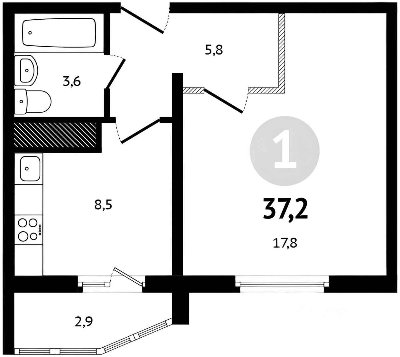 Планировка этой квартиры по данным Циан