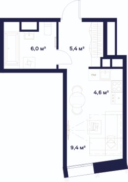 студия, 25 м², этаж 2